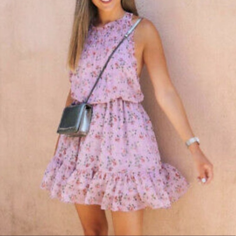 Zara Mini Dress Criss Cross Back Purple Floral Print Sleeveless Women’s Small